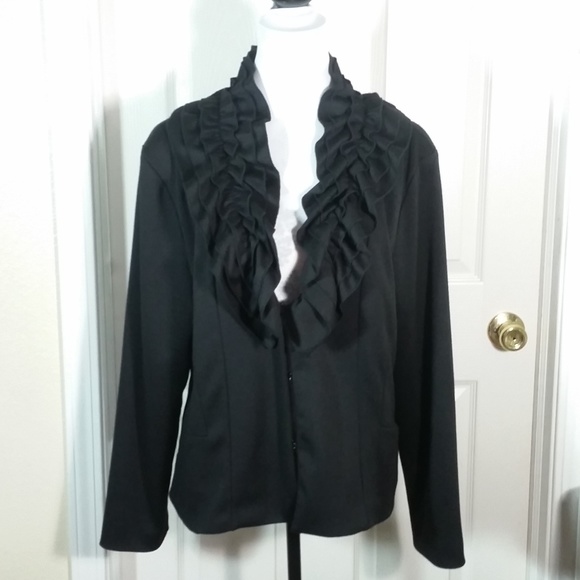 Ashley Stewart Jackets & Blazers - Ashley Stewart Black Black Ruffled Jacket 20W 2X